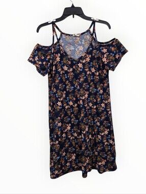 143 story (TJMAXX) Navy Floral Cold-Shoulder Sundress w sunflowers